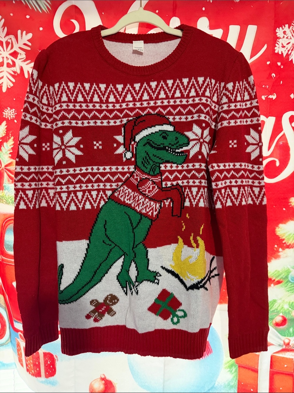 Men's Red Holiday Dino Knit Sweater